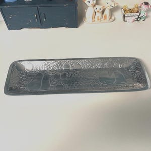 Vintage Pewter long Tray with Fruit Design