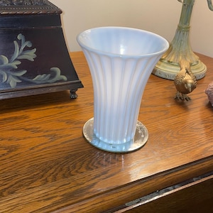 White Milk Glass Vase with an elegant ribbed design