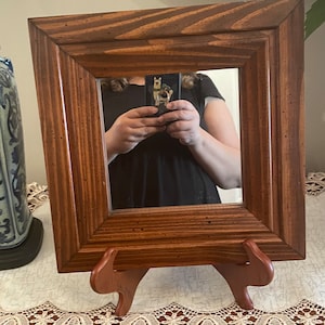 Vintage Square Wood Mirror 11.8 Height