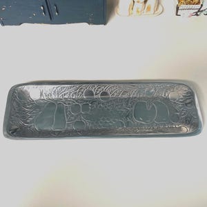 Vintage Pewter long Tray with Fruit Design