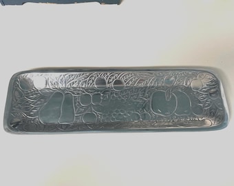 Vintage Pewter long Tray with Fruit Design