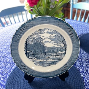 Vintage Currier & Ives blue and white serving platter 2 options