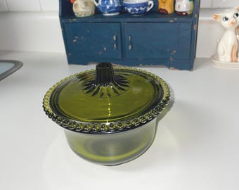 Vintage Indiana Glass Co. Avocado Green Covered Dish