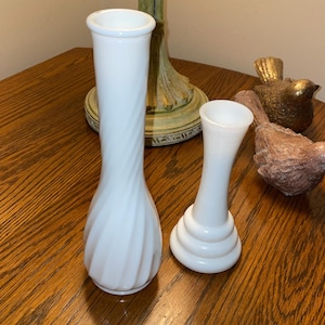 Set of 2 Vintage White Milk Glass Bud Vases