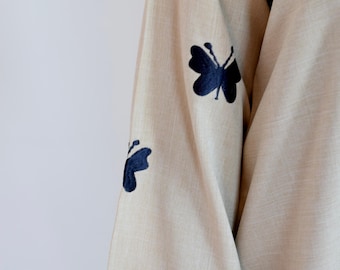 EVERYDAY Butterfly Embroidered Linen Button Down Abaya with Chiffon Hijab - For School/Work/Masjid/Ramadan (Made in Dubai)