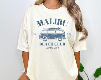 Vintage Malibu Beach Club T-Shirt: Comfort Colors Surfer Tee