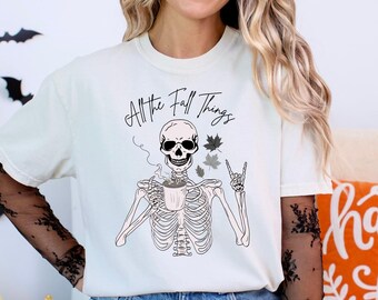 Rocker Skeleton Fall T-Shirt: Spooky Music Lover Unisex Tee