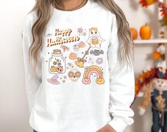 Happy Halloween Ghost Pumpkin Sweatshirt | Icons, Unisex Adult