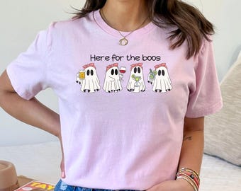 Here for the Boos Ghost Shirt: Funny Halloween Drinking Tee