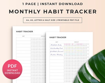 Monthly Habit Tracker Printable, Routine Tracker, 30 Day Habit Challenge, Habit Tracker Template A4/A5/Letter/Half Atomic Habits PDF Tracker