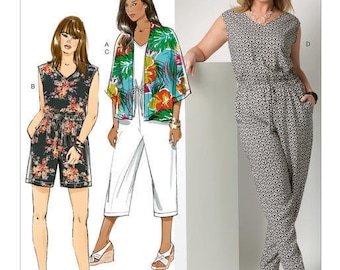 B6224 Womens Kimono Jacket Jumpsuit Romper Size 18W-24W Butterick Sewing Pattern