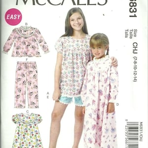 M6831 Girls Tops Gowns Shorts Pants Sizes 7-14 Mccalls Sewing Pattern