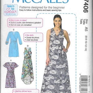 M7406 Misses Wrap Dresses And Belt Sizes 6-8-10-12-14 Mccalls Sewing Pattern