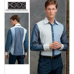 V1599 Men&#39;s Button Front Multiple Contrasts Shirts 34-40 Vogue Sewing Pattern