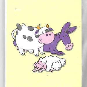 May include: A package for a DIY craft project featuring a cow, donkey, and sheep. The package reads "Yard Art" and "Nativity Animals Pattern 28" x 21"" with "Easy-to-Follow Instructions Included."