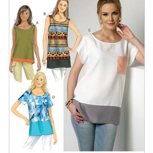 B6214 Misses&#39; Contrast-Band Tops Sizes Xs-M Butterick Sewing Pattern