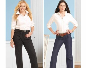 B6840 Misses Straight Leg or Boot Cut Jeans Sizes 8-16 Butterick Sewing Pattern