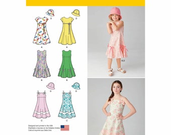 S1456 Childs Dress w Bodice Variations Hats Sizes 7-14 Simplicity Sewing Pattern