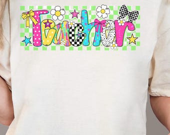 Teacher PNG, Trendy Teacher Design, Teacher Doodle, Back to School Digital File, Sublimation Design for Educators