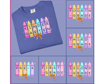 Back to School Bundle, Cute Crayon Shirt, Coquette Teacher, Pencil Bow Shirt, First Day of School PNG
