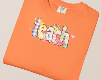 Teacher Shirt PNG, Cute Teacher Design, Pastel Plaid Teacher png, Design for Teacher Gift, Back to School design, Teach png