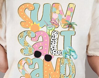 Sun Salt Sand PNG, Trendy Beach png, Summer png, Summer Vacay Vibes png, Beach T-Shirt design, Cute Summer png, Doodle png, Family Vacation