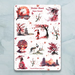 Japan Sunset Sticker Bogen - Set von 11 Stickern für Journal, Planer, Scrapbooking und mehr