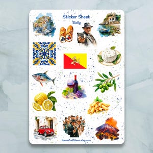 Stickervel Sicilië: set van 15 stickers voor dagboek, planner, scrapbooking en meer