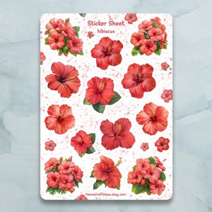 Hibiskus Sticker Bogen - Set von 14 Stickern für Journal, Planer, Scrapbooking und mehr