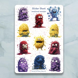 Foglio di adesivi Flowers Monster - Set di 11 adesivi per diario, planner, scrapbooking e altro ancora