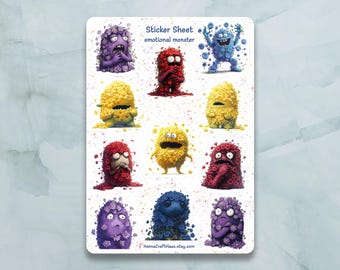 Foglio di adesivi Flowers Monster - Set di 11 adesivi per diario, planner, scrapbooking e altro ancora
