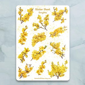 Forsythie Blumen Sticker Bogen - Set von 12 Aufkleber für Journal, Planer, Scrapbooking und mehr
