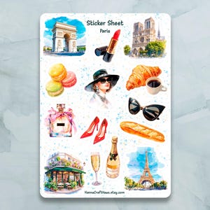 Paris Sticker Bogen - Set von 14 Stickern für Journal, Planer, Scrapbooking und mehr