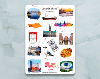 Hamburg Sticker Sheet - Set of 15 Stickers for Journal, Planner, Scrapbooking and more