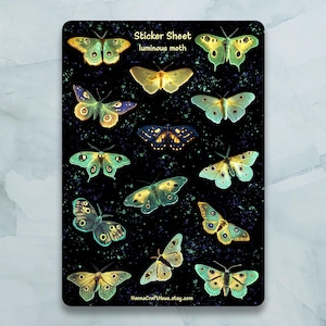 Stickervel Luminos nachtvlinder: set van 14 stickers voor dagboek, planner, scrapbooking en meer