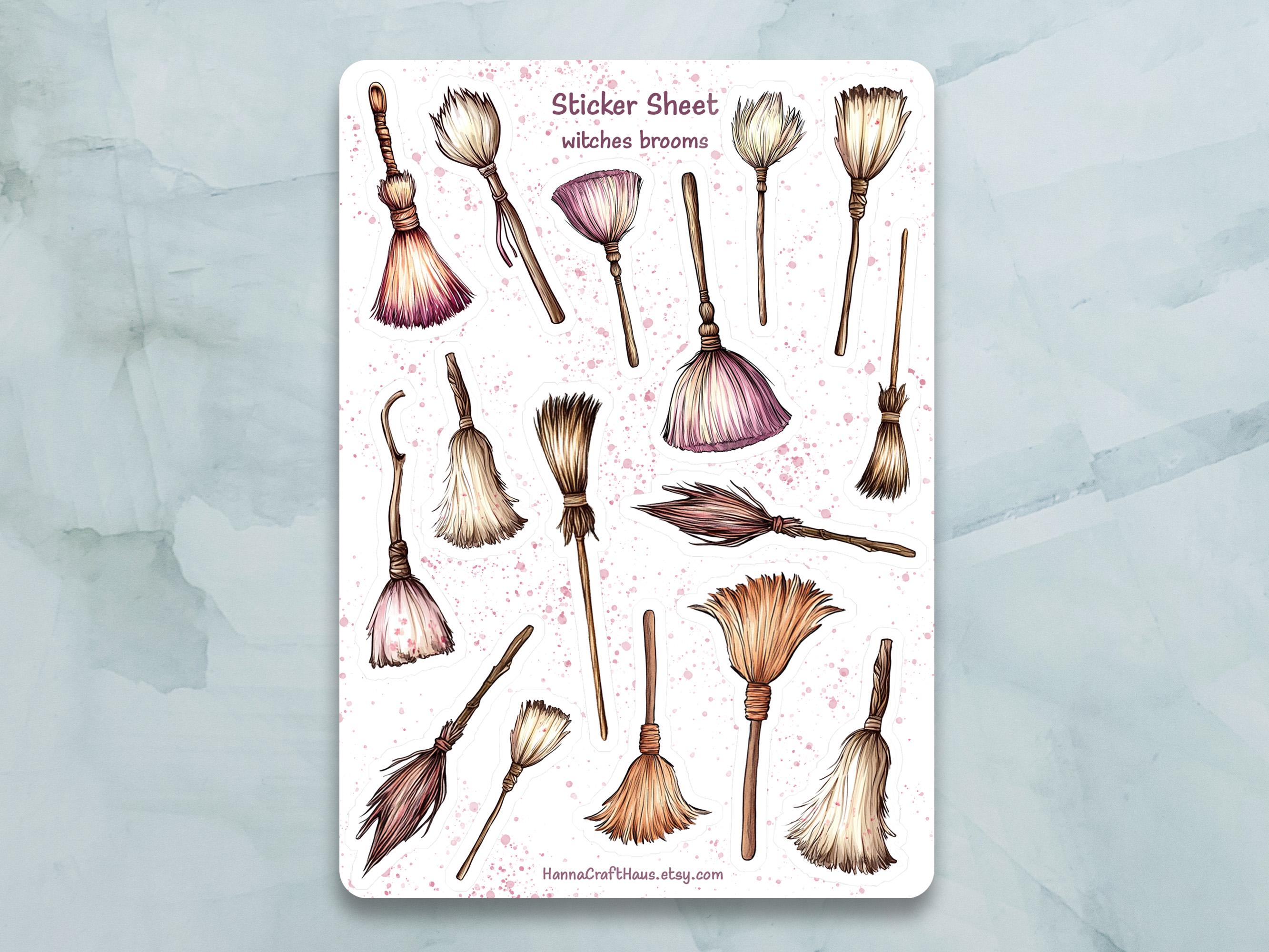 Brooms Sticker Sheet - Set of 17 Stickers for Journal, Planner, Scrapbooking and more
