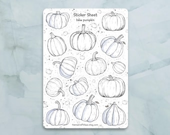Black and White Pumpkin Sticker Sheet - Set of 14 Stickers for Journal, Planner, Scrapbooking and more