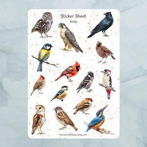 Feuille d'autocollants oiseaux - lot de 14 autocollants pour journal, agenda, scrapbooking et plus