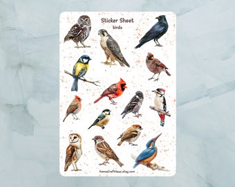 Birds Sticker Sheet - Set of 14 Stickers for Journal, Planner, Scrapbooking and more