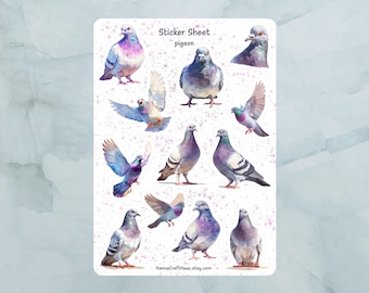 Pigeon Sticker Sheet - Set of 12 Stickers for Journal, Planner, Scrapbooking and more