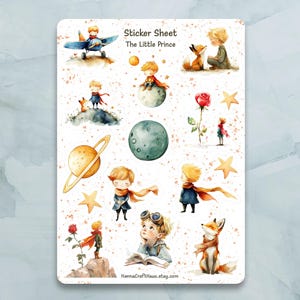 Feuille d'autocollants Le Petit Prince - Lot de 15 autocollants pour journal, agenda, scrapbooking et plus