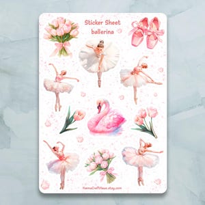 Feuille d'autocollants ballerine - lot de 11 autocollants pour journal, agenda, scrapbooking et plus