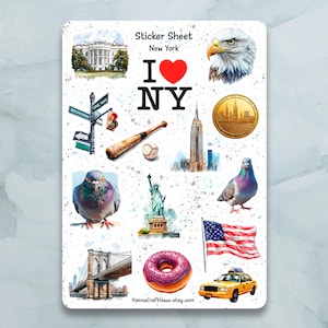Foglio di adesivi di New York - Set di 14 adesivi per diario, pianificatore, scrapbooking e altro ancora