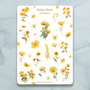 Foglio di adesivi con fiori gialli - Set di 22 adesivi per diario, agenda, scrapbooking e altro ancora