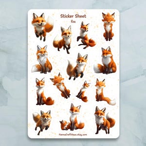 Feuille d'autocollants Fox - Lot de 14 autocollants pour journal, agenda, scrapbooking et plus