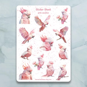 Rosa Kakadu Sticker Bogen - Set von 12 Aufkleber für Journal, Planer, Scrapbooking und mehr