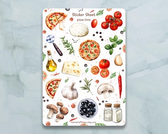 Pizza Time Sticker Sheet - Set of 20 Stickers for Journal, Planner, Scrapbooking and more