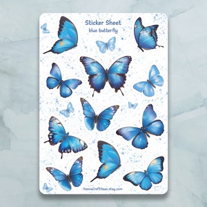 Blauer Schmetterling Sticker Bogen - Set von 12 Aufkleber für Journal, Planer, Scrapbooking und mehr