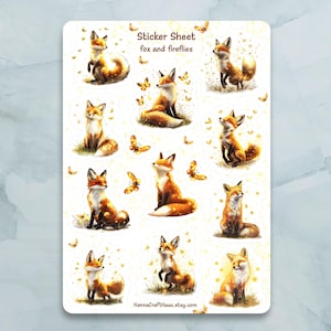 Fuchs und Glühwürmchen Sticker Bogen - Set von 11 Aufkleber für Journal, Planer, Scrapbooking und mehr