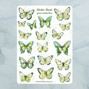 Grüne Schmetterlinge Sticker Bogen - Set von 18 Aufklebern für Journal, Planer, Scrapbooking und mehr
